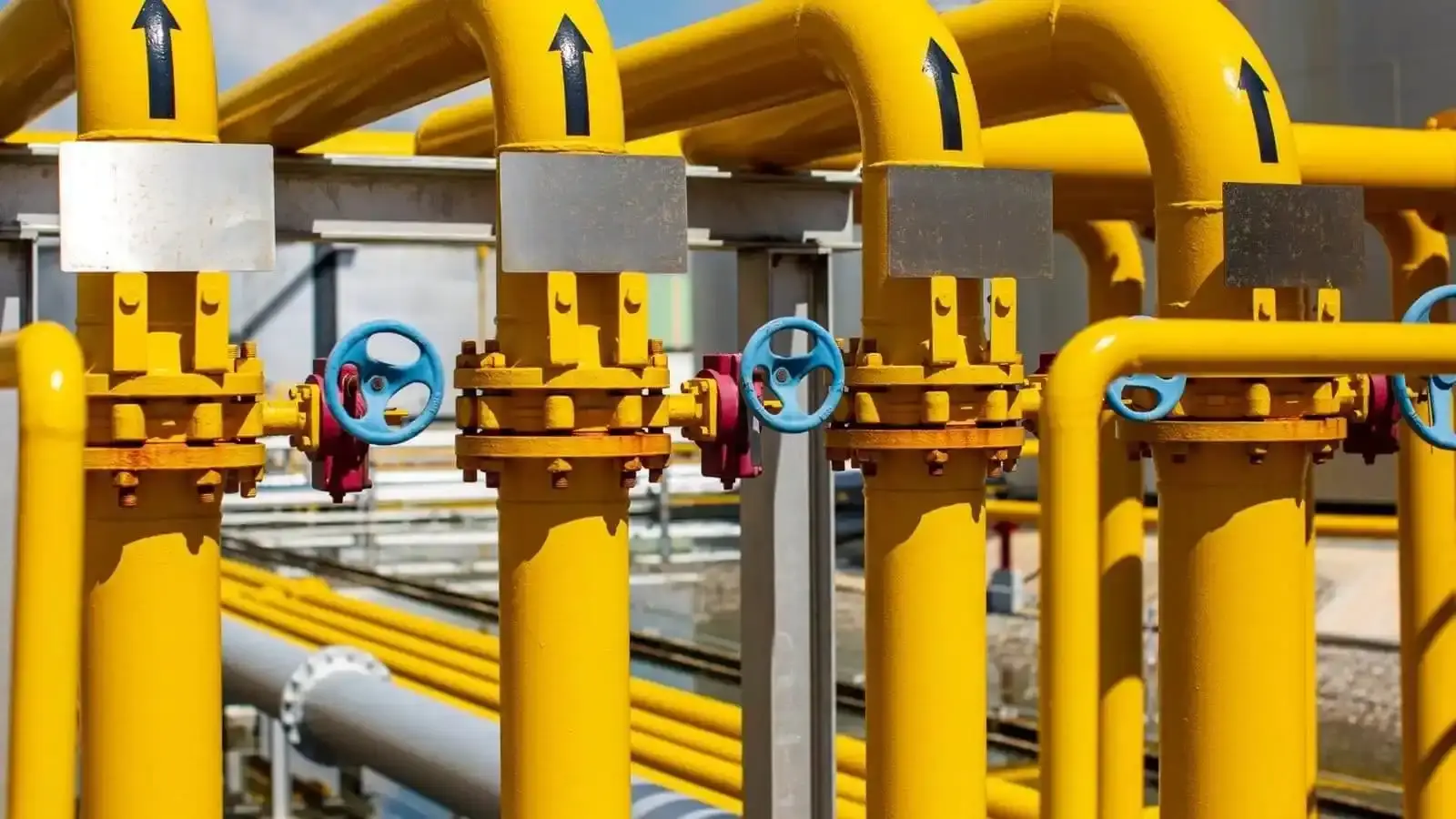 sistema de tuberias amarillas Sistema de tuberías industriales amarillas con válvulas de control para distribución de gases o fluidos a presión – Ingeniería SIMA
