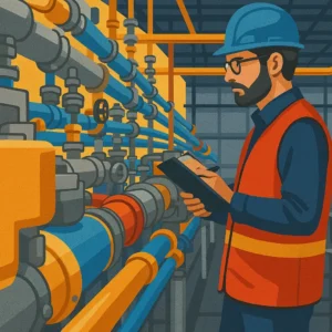 Inspección técnica de sistemas de tuberías y válvulas industriales por especialista con EPP, como parte del cumplimiento de la NOM-020-STPS-2011 – Ingeniería SIMA - Adiestramiento de Brigadistas