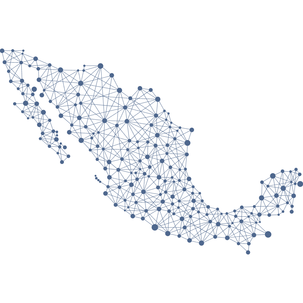 Mapa de México con estructura de red interconectada que representa la cobertura nacional y presencia de Ingeniería SIMA en servicios industriales